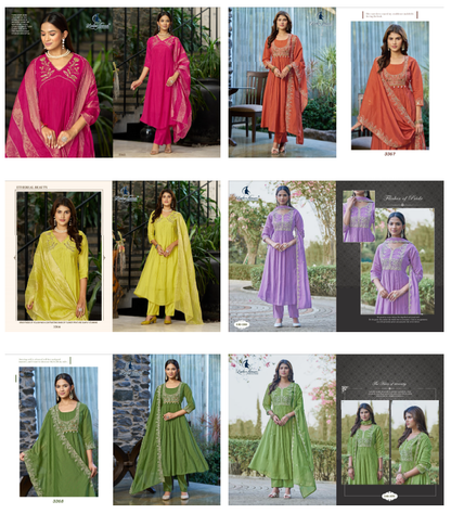 Design 3365-3370 Ladyf Chanderi Readymade Anarkali Suits Supplier