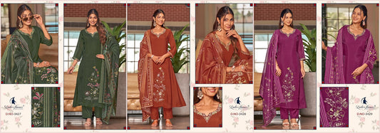 Design 3427-3429 Ladyf Chanderi Readymade Pant Style Suits Manufacturer Gujarat