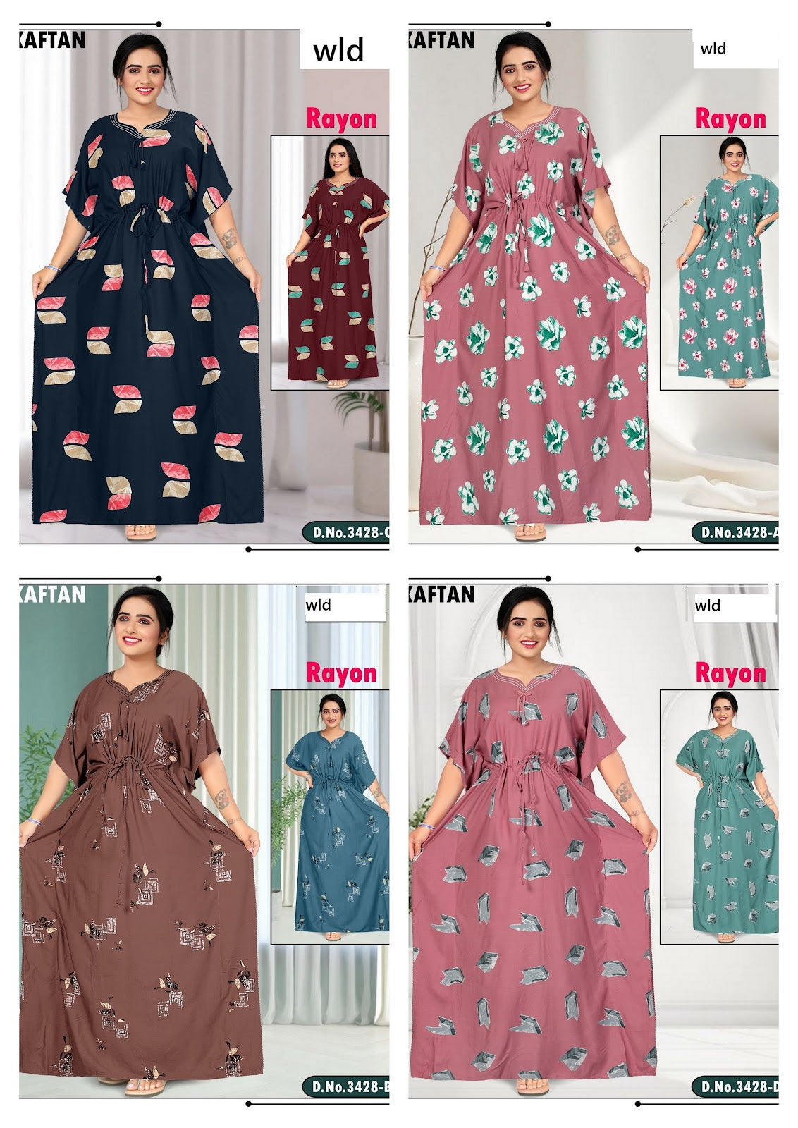 Design 3428 Wld Heavy Rayon Kaftan Nighty Supplier