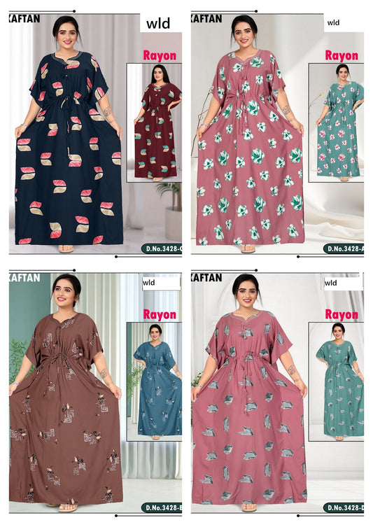 Design 3428 Wld Heavy Rayon Kaftan Nighty Supplier
