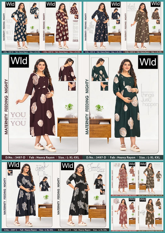 Design 3497 Wld Heavy Rayon Feeding Night Gown Wholesaler India