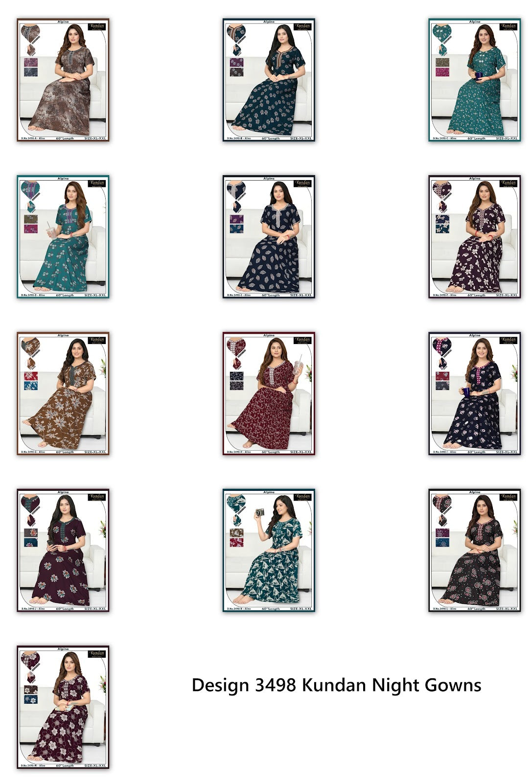 Design 3498 Kundan Alpine Night Gowns Exporter Gujarat