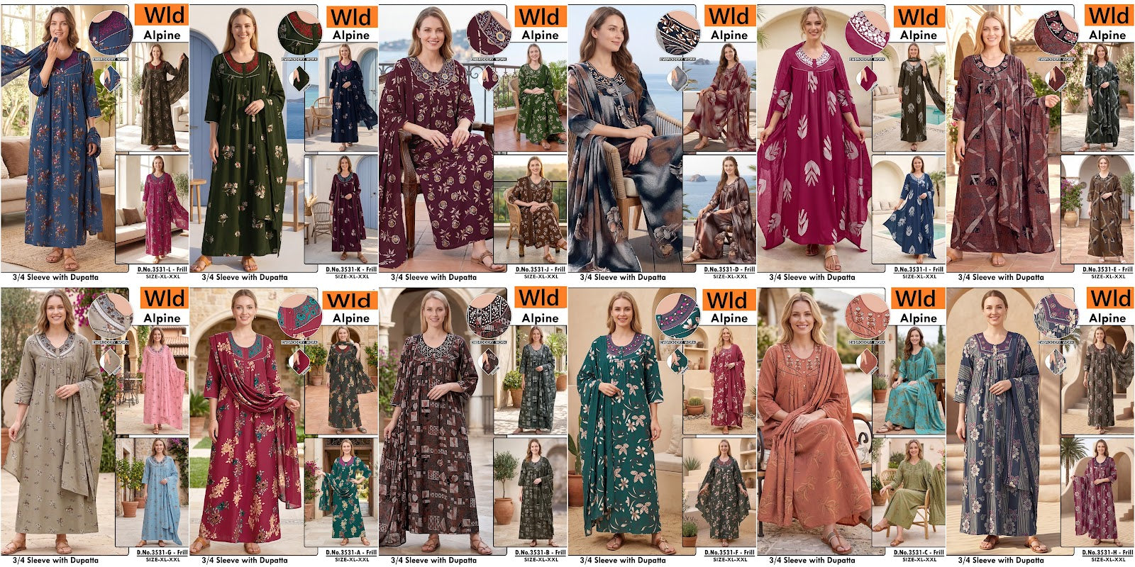 Design 3531 Wld Alpine Night Gowns With Dupatta Supplier India