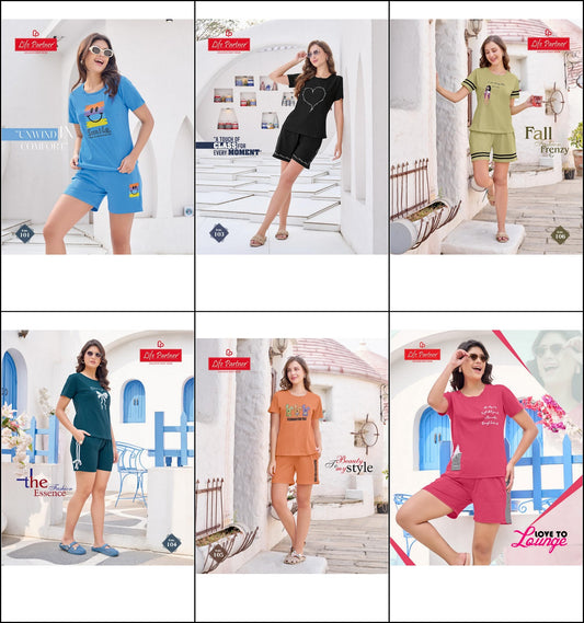Design 3 Plain Life Partner Hosiery Cotton Shorts Night Suits Manufacturer Ahmedabad