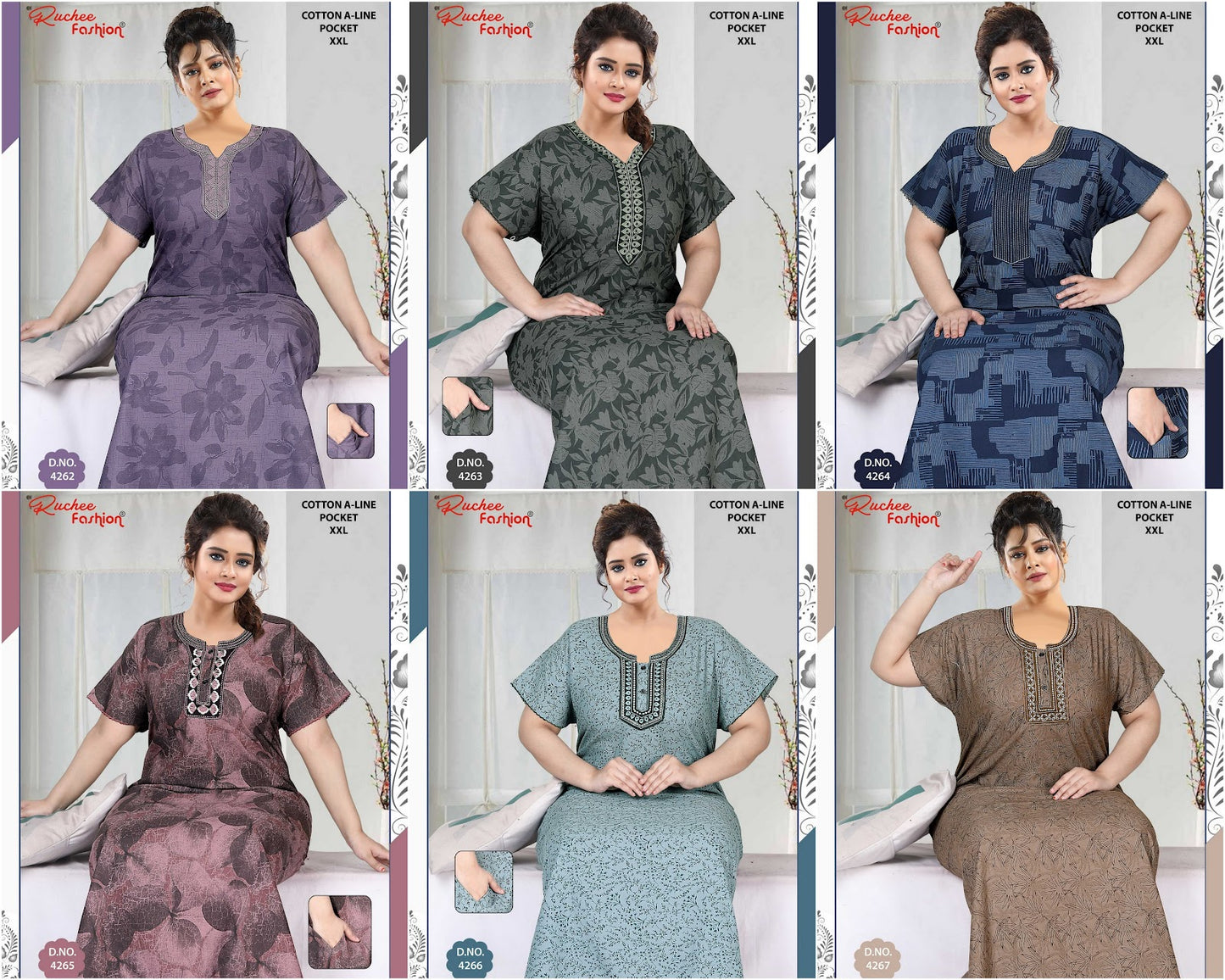 Design 4262-4267 Ruchee Fashion Cotton Night Gowns Exporter Gujarat