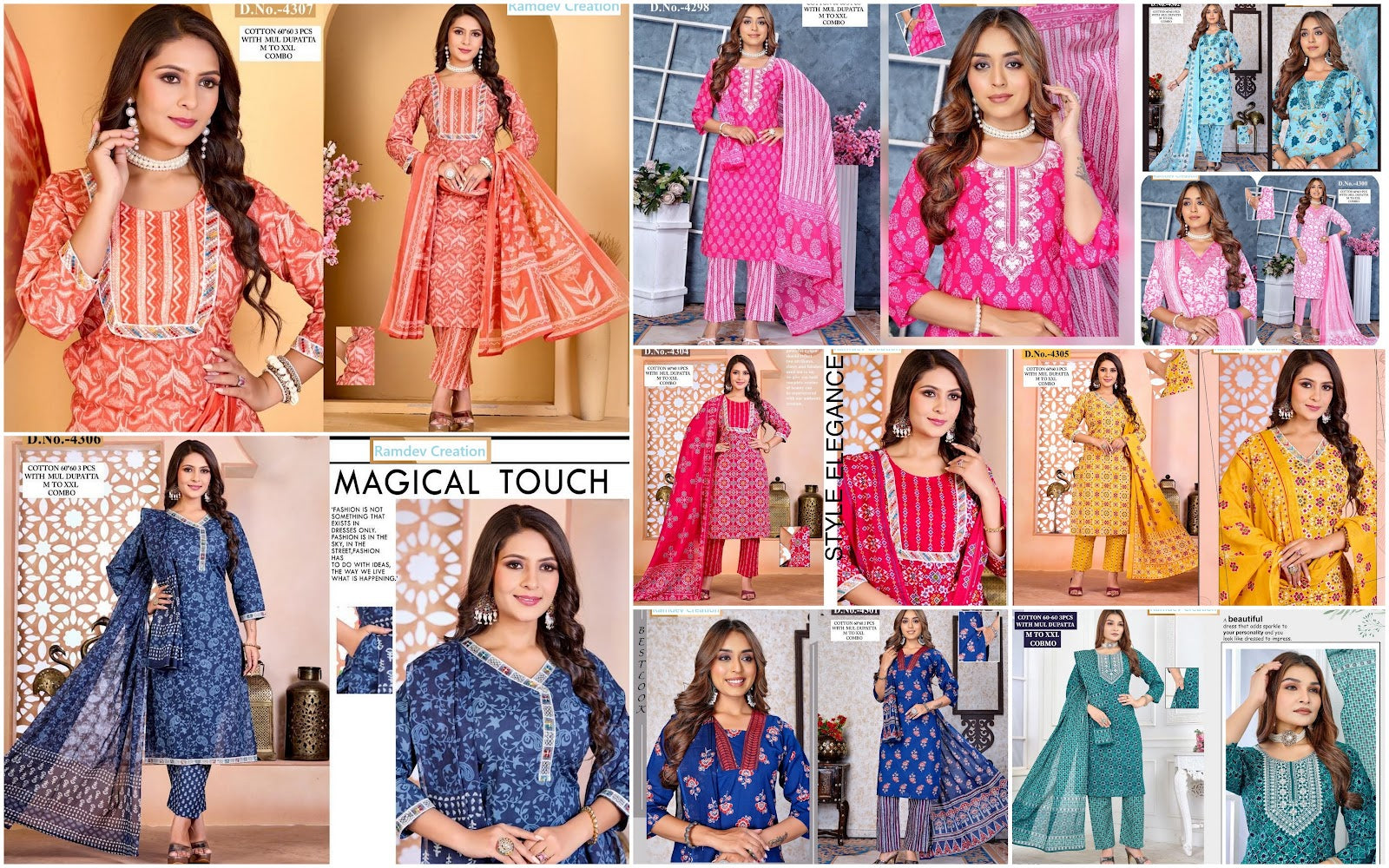 Design 4297-4307 Ramdev Creation Readymade Cotton Pant Suits Wholesale Rate