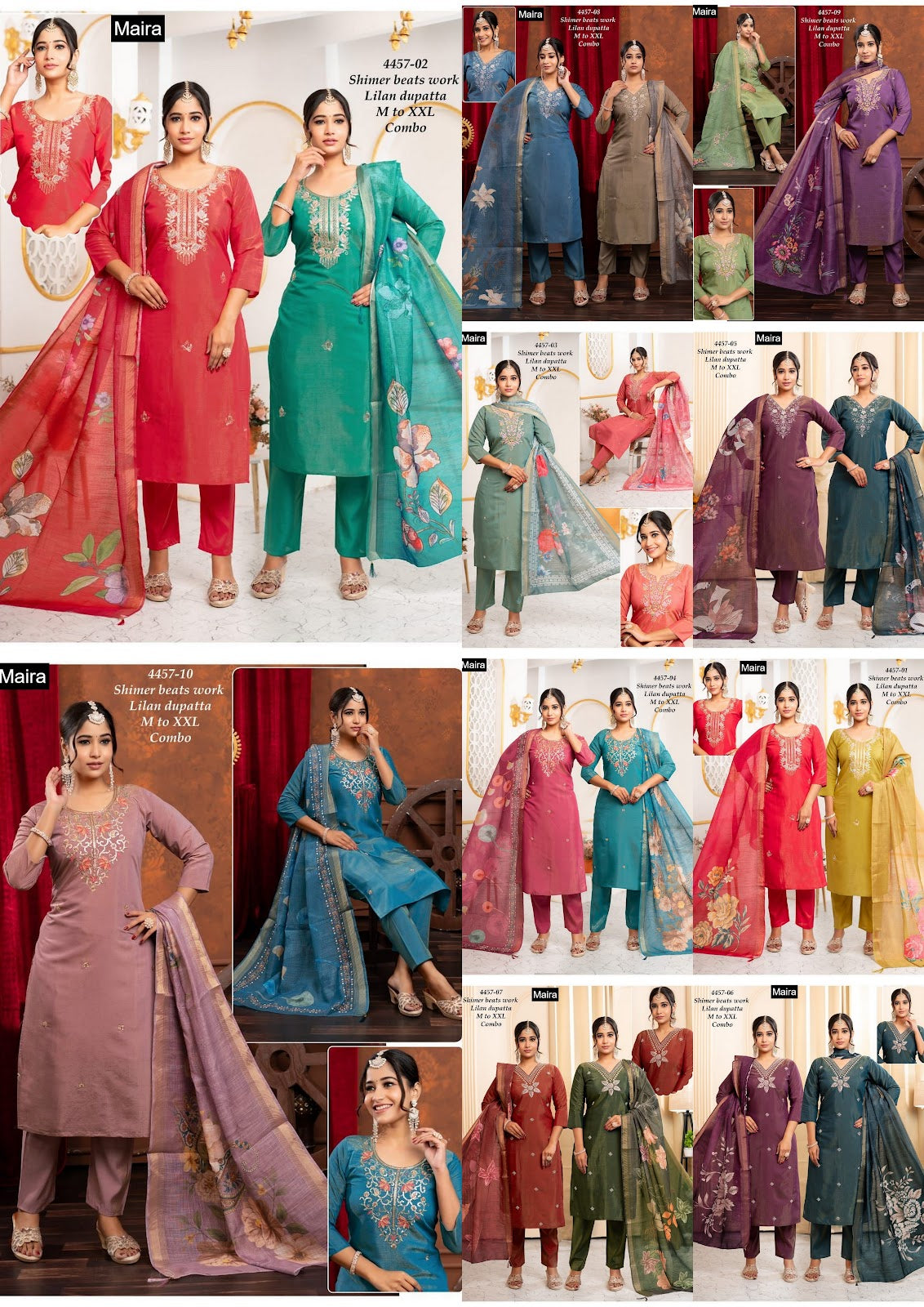 Design 4457-01 To 10 Maira Shimmer Readymade Pant Style Suits Wholesale Price