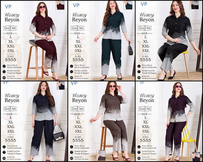 Design 5555 Front Open Vp Rayon 22Kg Co Ord Set Manufacturer