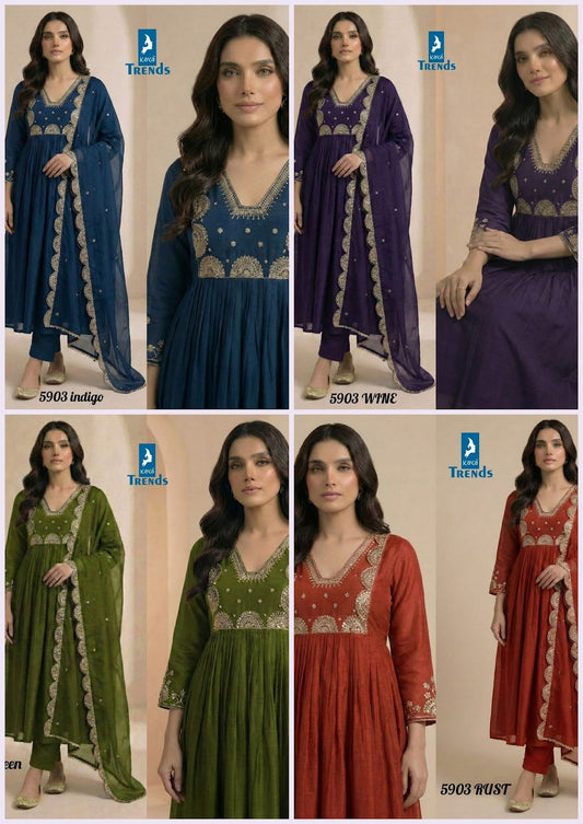Design 5903 Kaya Chanderi Readymade Anarkali Suits Manufacturer Ahmedabad
