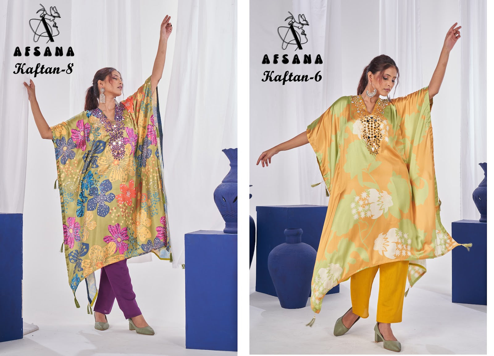 Design 6-8 Afsana Satin Kaftan Pant Set Supplier