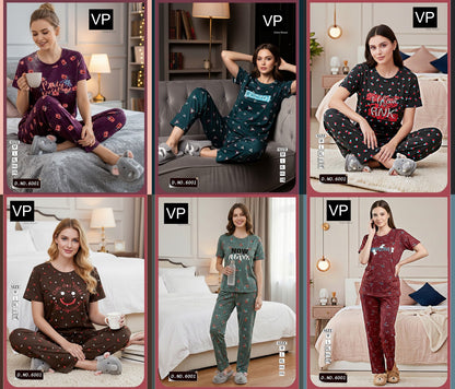 Design 6001 Vp Hosiery Cotton Pyjama Night Suits Supplier