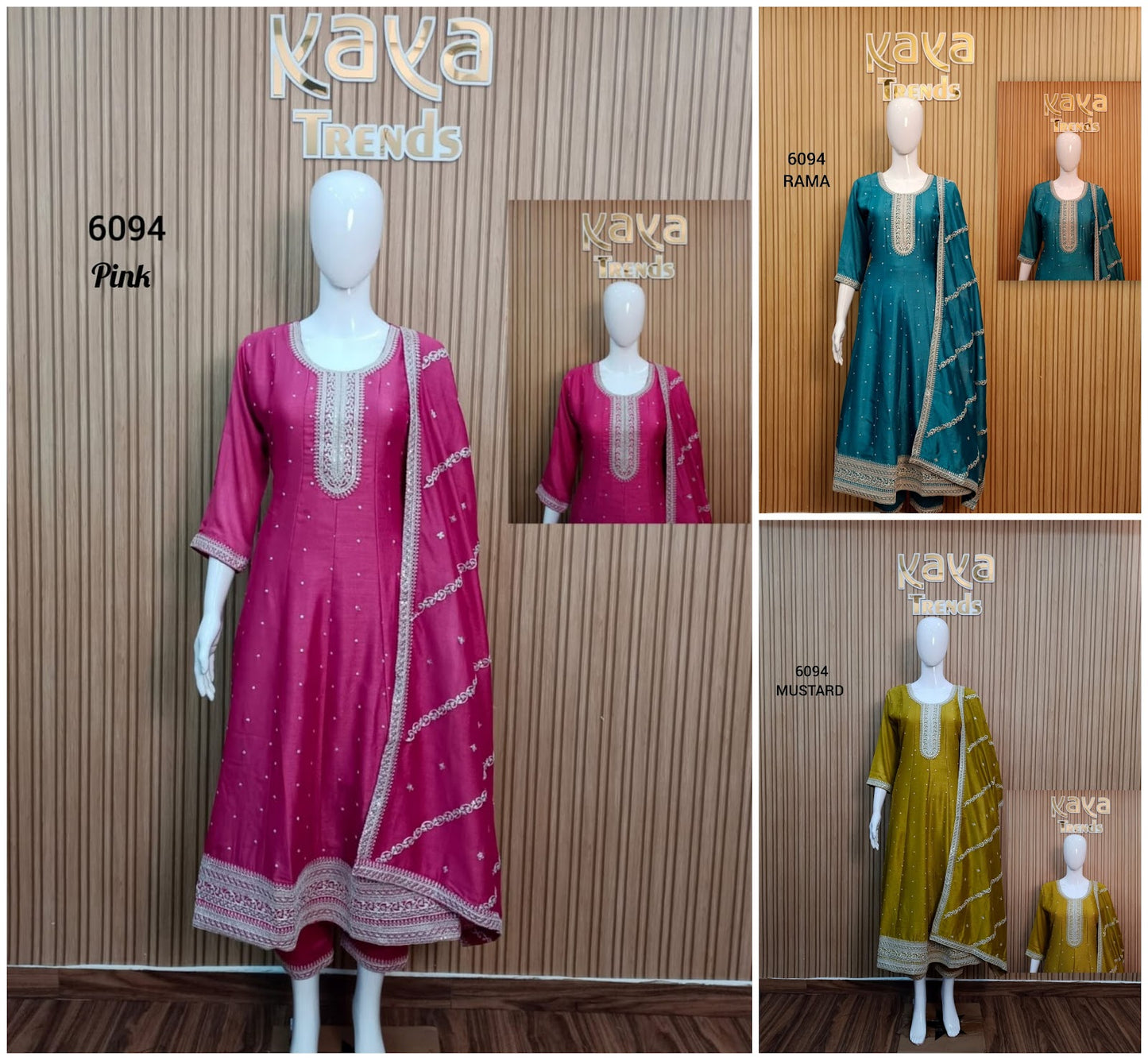 Design 6094 Kaya Vichitra Silk Readymade Anarkali Suits Wholesale