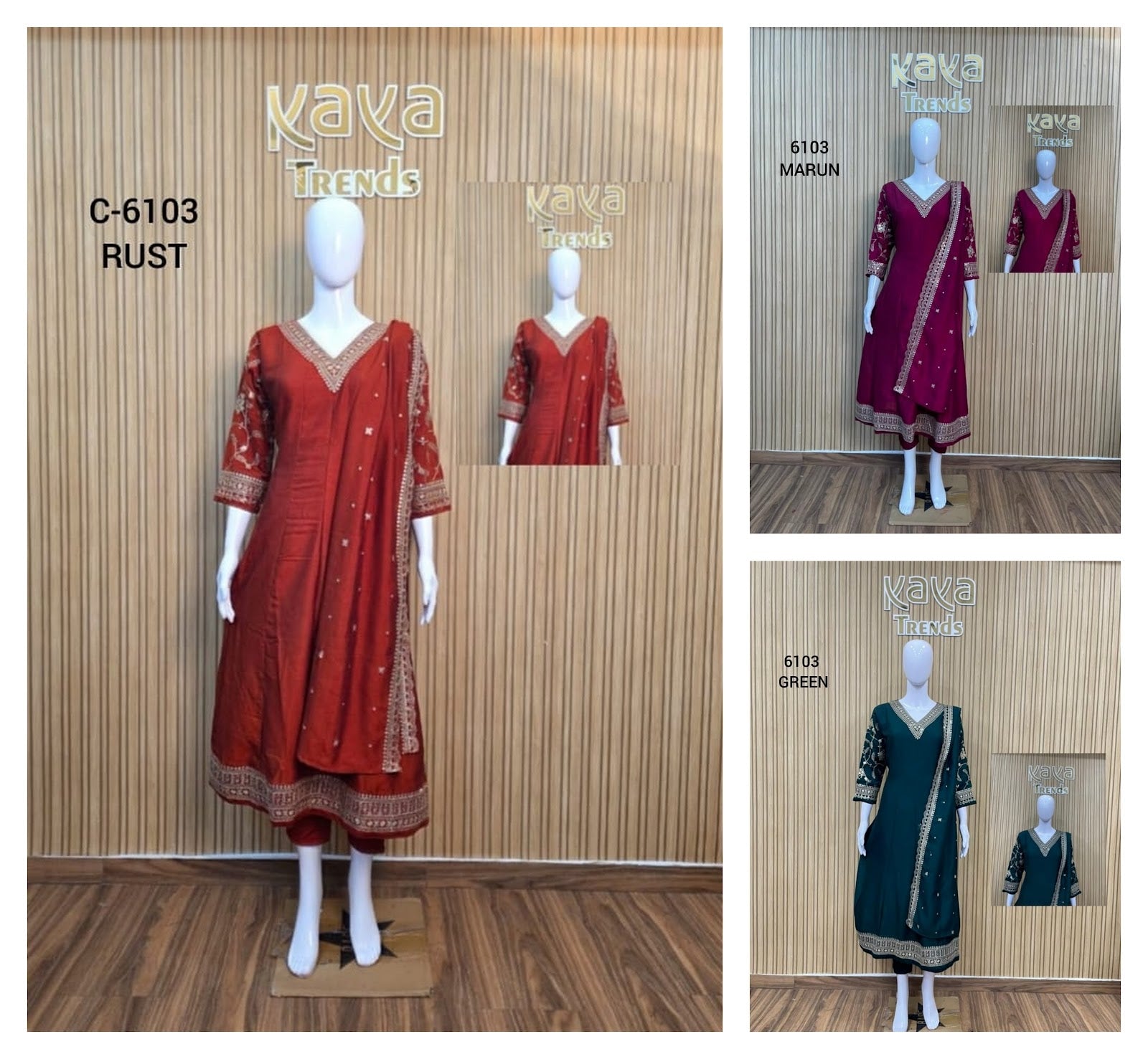 Design 6103 Kaya Vichitra Silk Readymade Anarkali Suits Wholesaler Gujarat