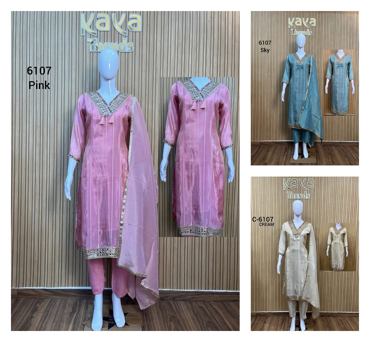 Design 6107 Kaya Tissue Readymade Pant Style Suits Supplier India