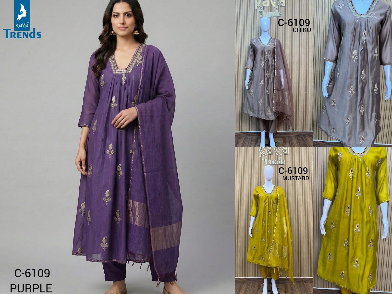 Design 6109 Kaya Trends Chanderi Readymade Anarkali Suits Supplier India