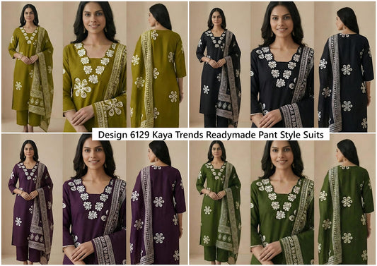 Design 6129 Kaya Trends Rayon Readymade Pant Style Suits Wholesaler Gujarat