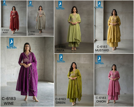 Design 6183 Kaya Trends Roman Silk Readymade Anarkali Suits Manufacturer Gujarat