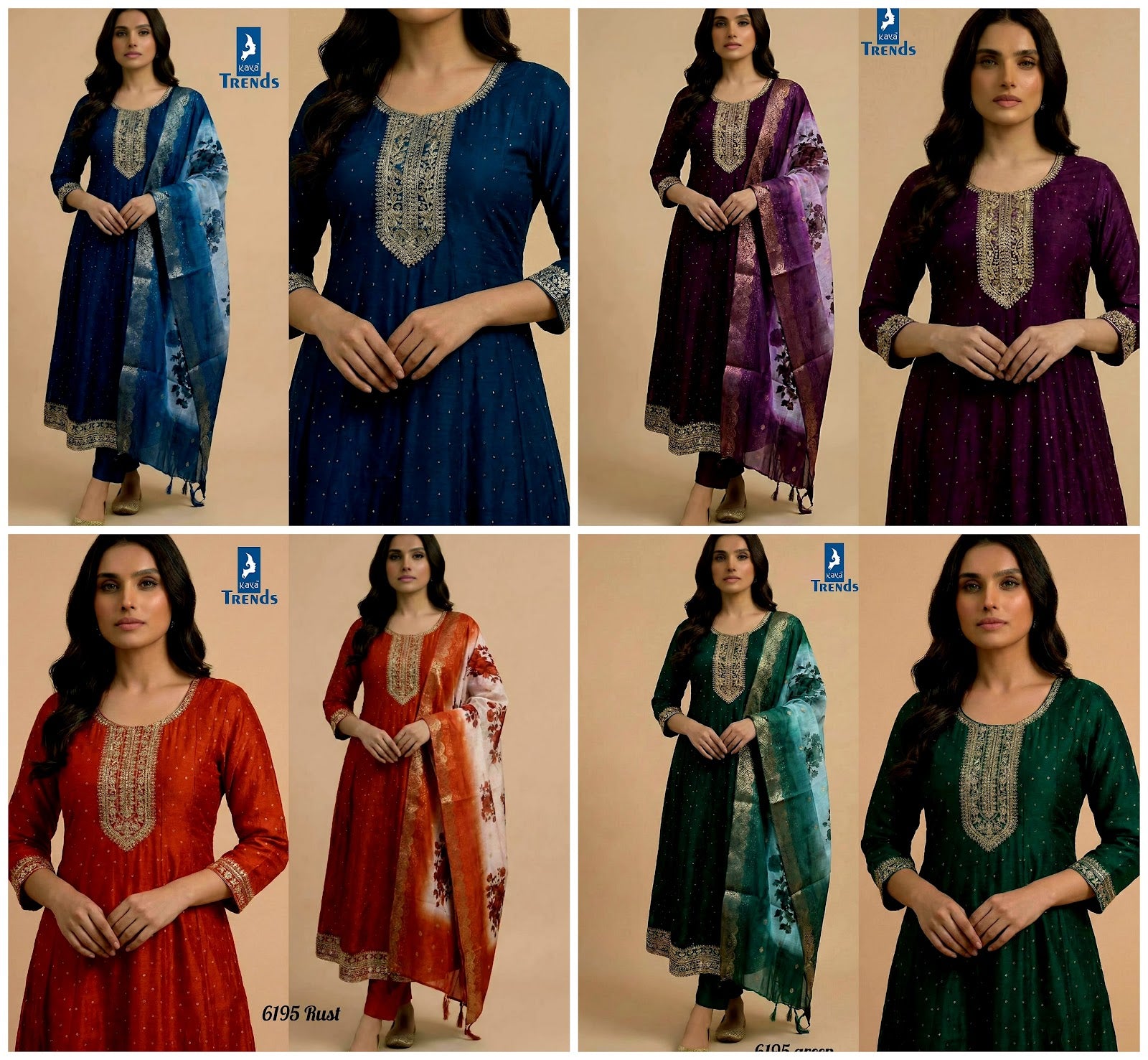 Design 6195 Kaya Vichitra Silk Readymade Anarkali Suits Manufacturer