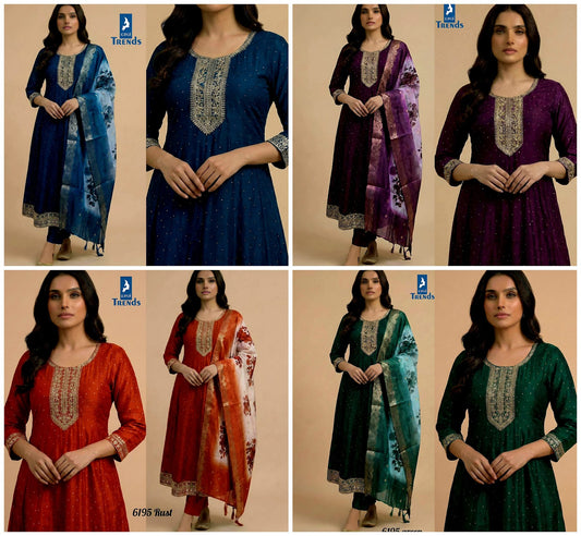 Design 6195 Kaya Vichitra Silk Readymade Anarkali Suits Manufacturer