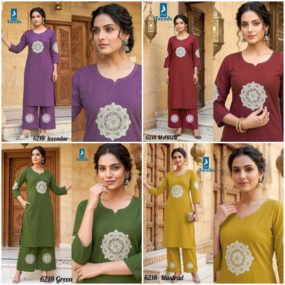 Design 6218 Kaya Trends Cotton Kurti Plazzo Set Exporter Ahmedabad