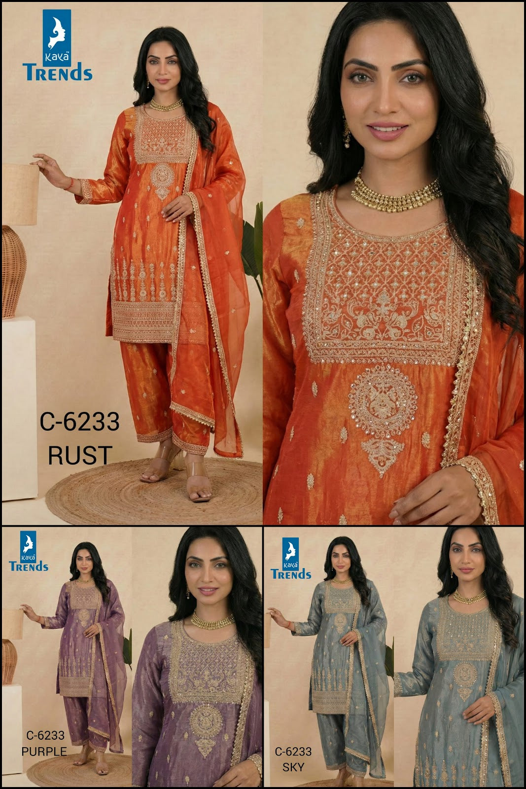 Design 6233 Kaya Trends Satin Readymade Suits Supplier Gujarat