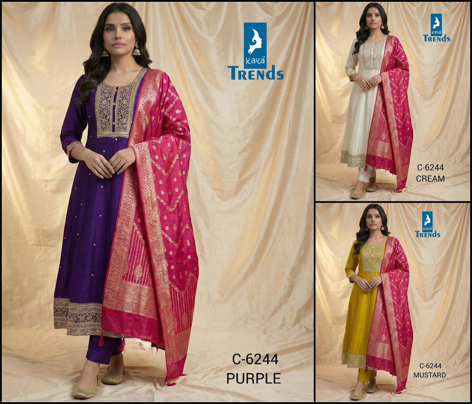 Design 6244 Kaya Vichitra Silk Readymade Anarkali Suits Wholesaler Gujarat