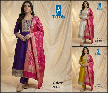 Design 6244 Kaya Vichitra Silk Readymade Anarkali Suits Wholesaler Gujarat