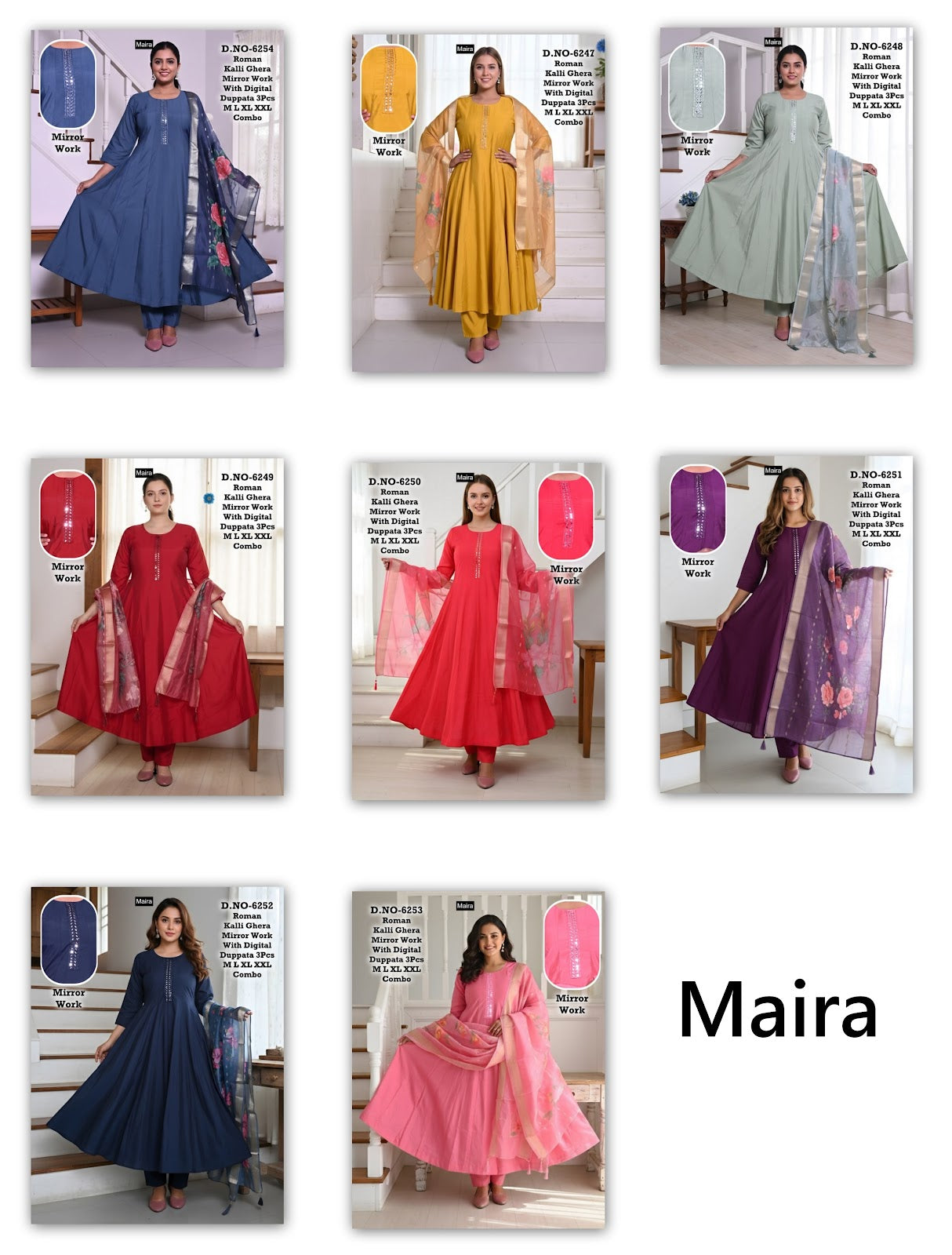 Design 6247-6254 Maira Roman Silk Readymade Anarkali Suits Wholesale Price