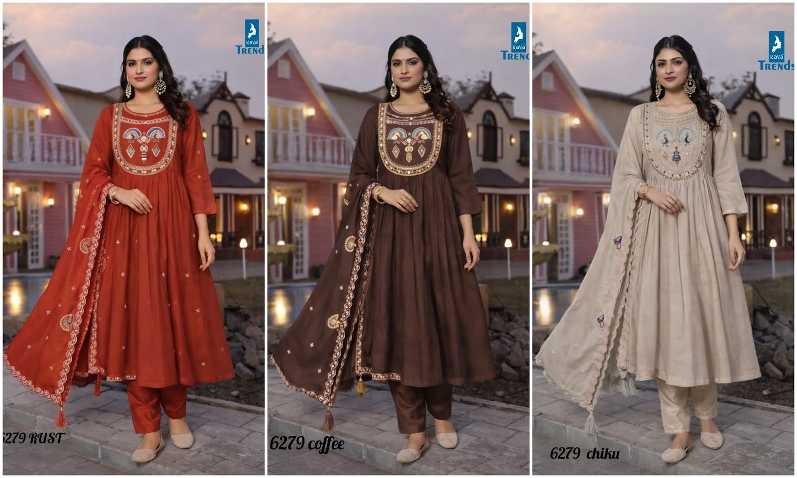 Design 6279 Kaya Trends Chanderi Readymade Anarkali Suits Exporter