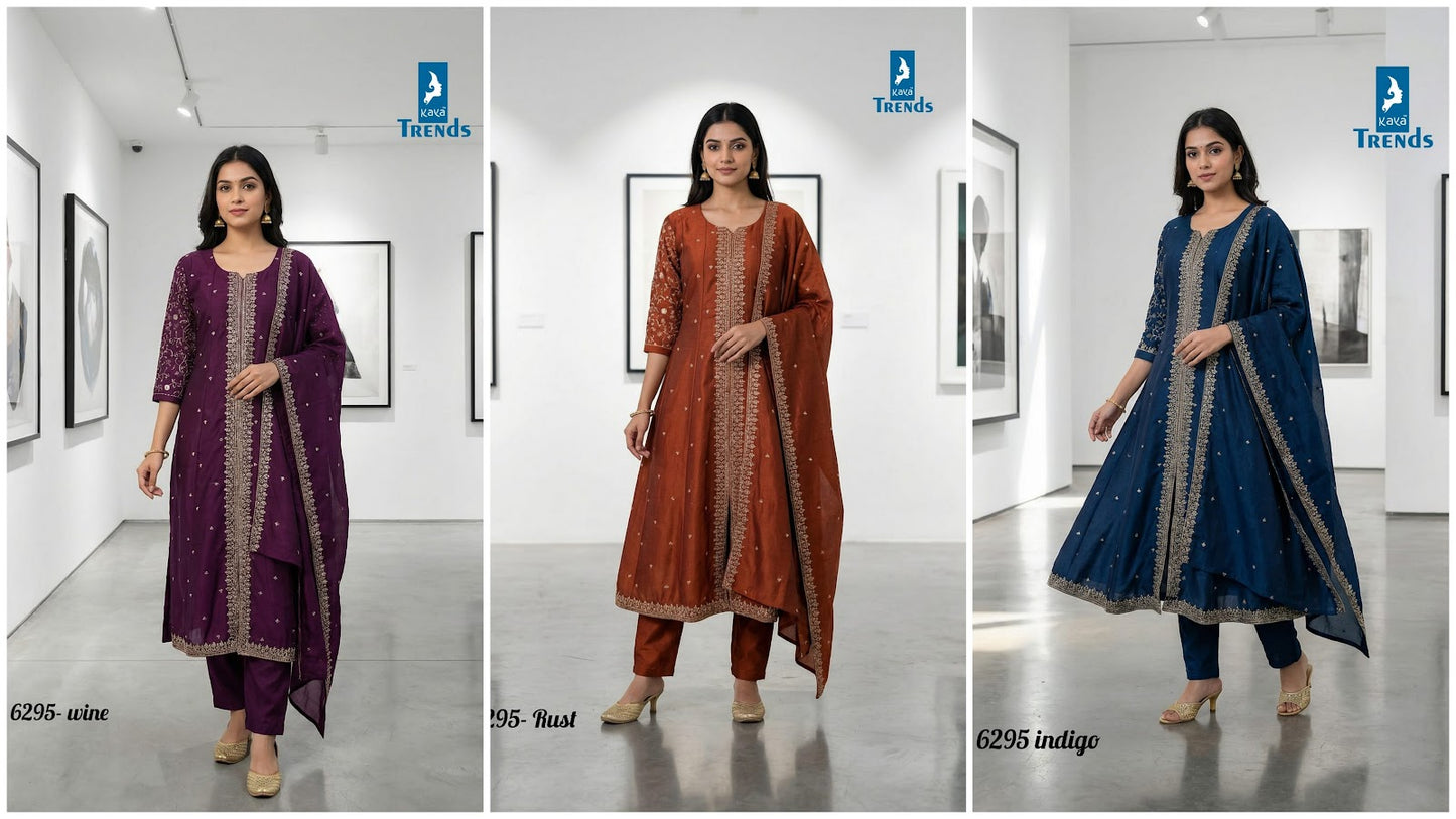 Design 6295 Kaya Trends Vichitra Silk Readymade Pant Style Suits Manufacturer