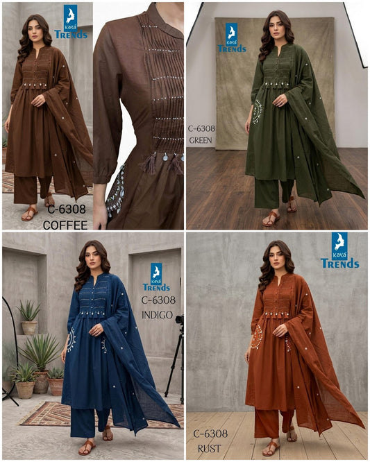 Design 6308 Kaya Trends Cotton Readymade Plazzo Style Suits Wholesaler