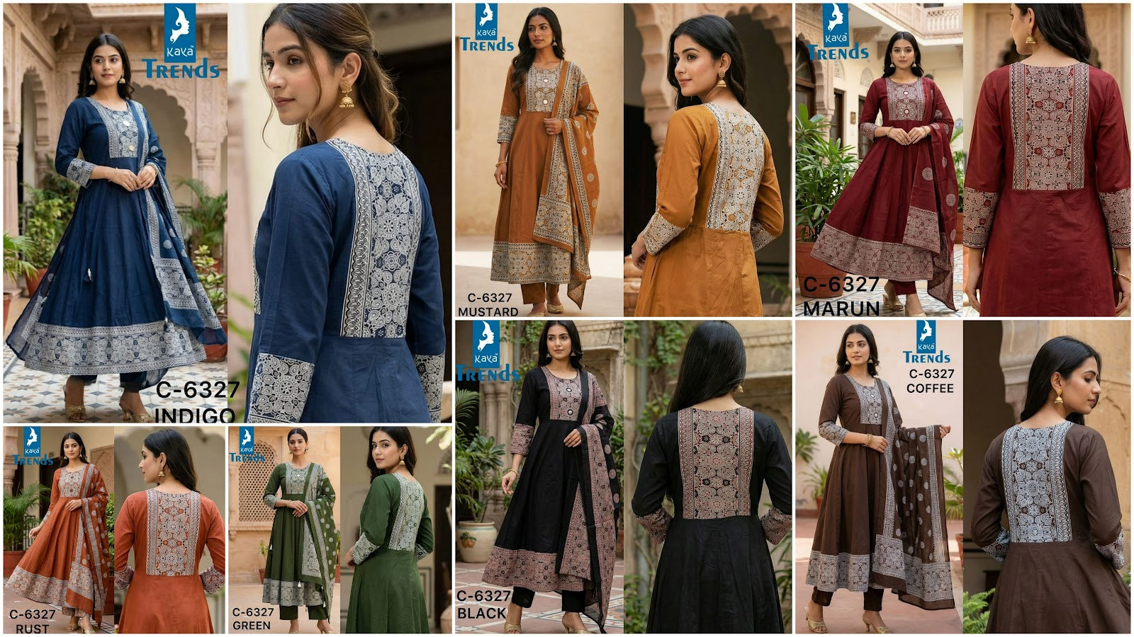 Design 6327 Kaya Trends Cotton Readymade Anarkali Suits Exporter India