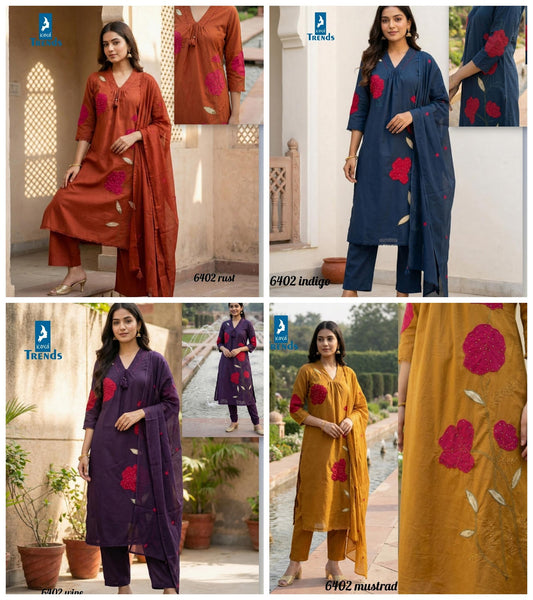 Design 6402 Kaya Trends Cotton Readymade Pant Style Suits Supplier