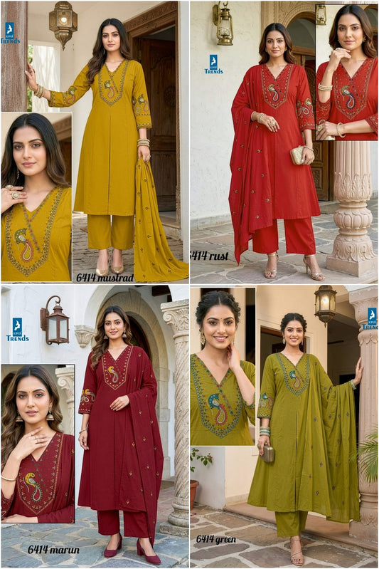 Design 6414 Kaya Trends Cotton Readymade Anarkali Suits Exporter