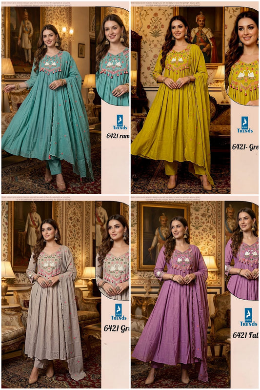 Design 6421 Kaya Trends Chanderi Readymade Anarkali Suits Wholesaler