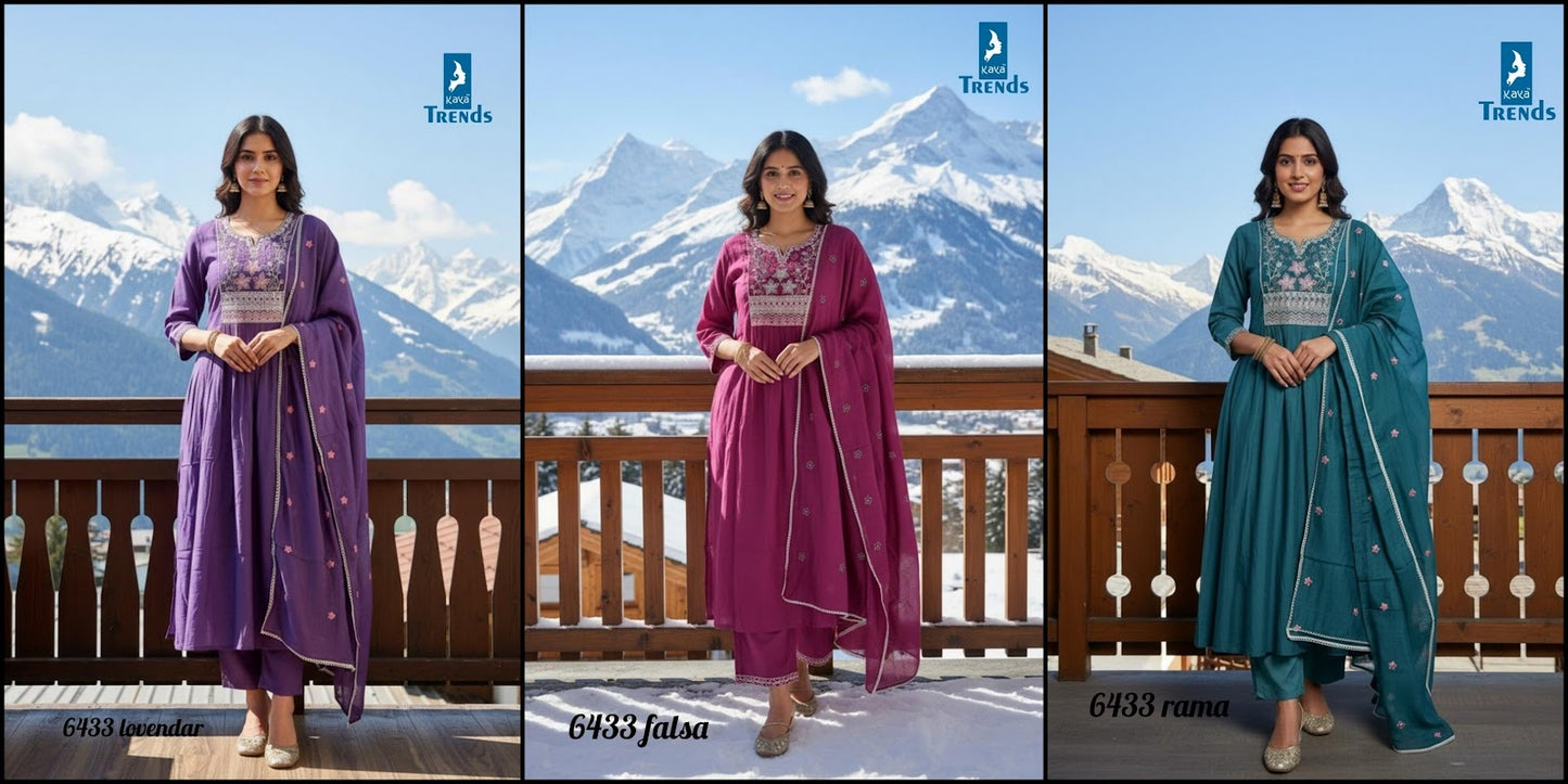 Design 6433 Kaya Trends Chanderi Readymade Anarkali Suits Wholesale Price