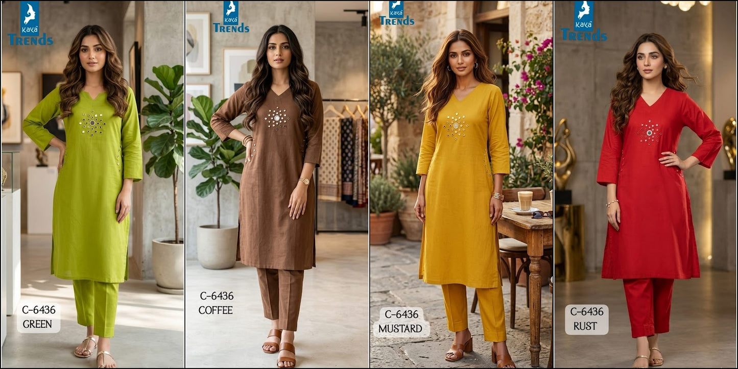 Design 6436 Kaya Trends Cotton Kurti Pant Set Manufacturer Gujarat