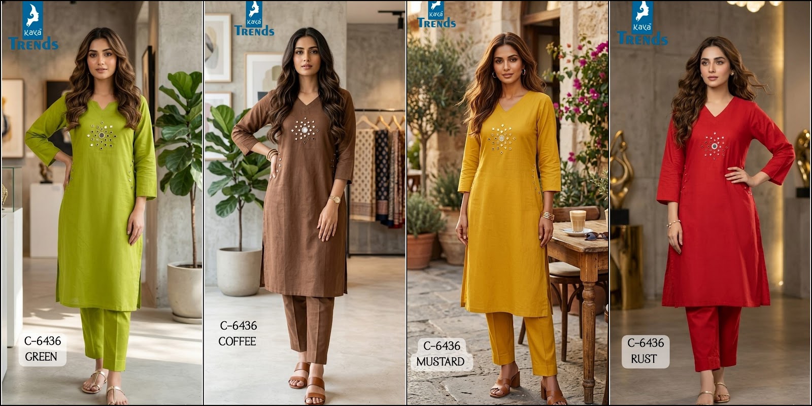 Design 6436 Kaya Trends Cotton Kurti Pant Set Manufacturer Gujarat