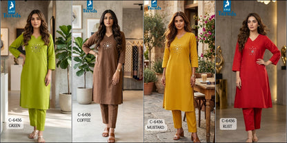 Design 6436 Kaya Trends Cotton Kurti Pant Set Manufacturer Gujarat