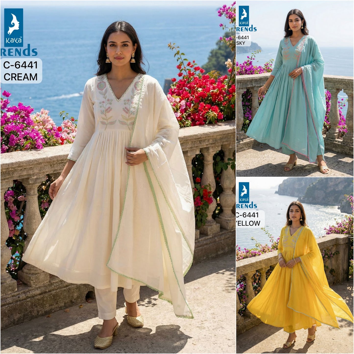 Design 6441 Kaya Trends Cotton Readymade Anarkali Suits Exporter Gujarat