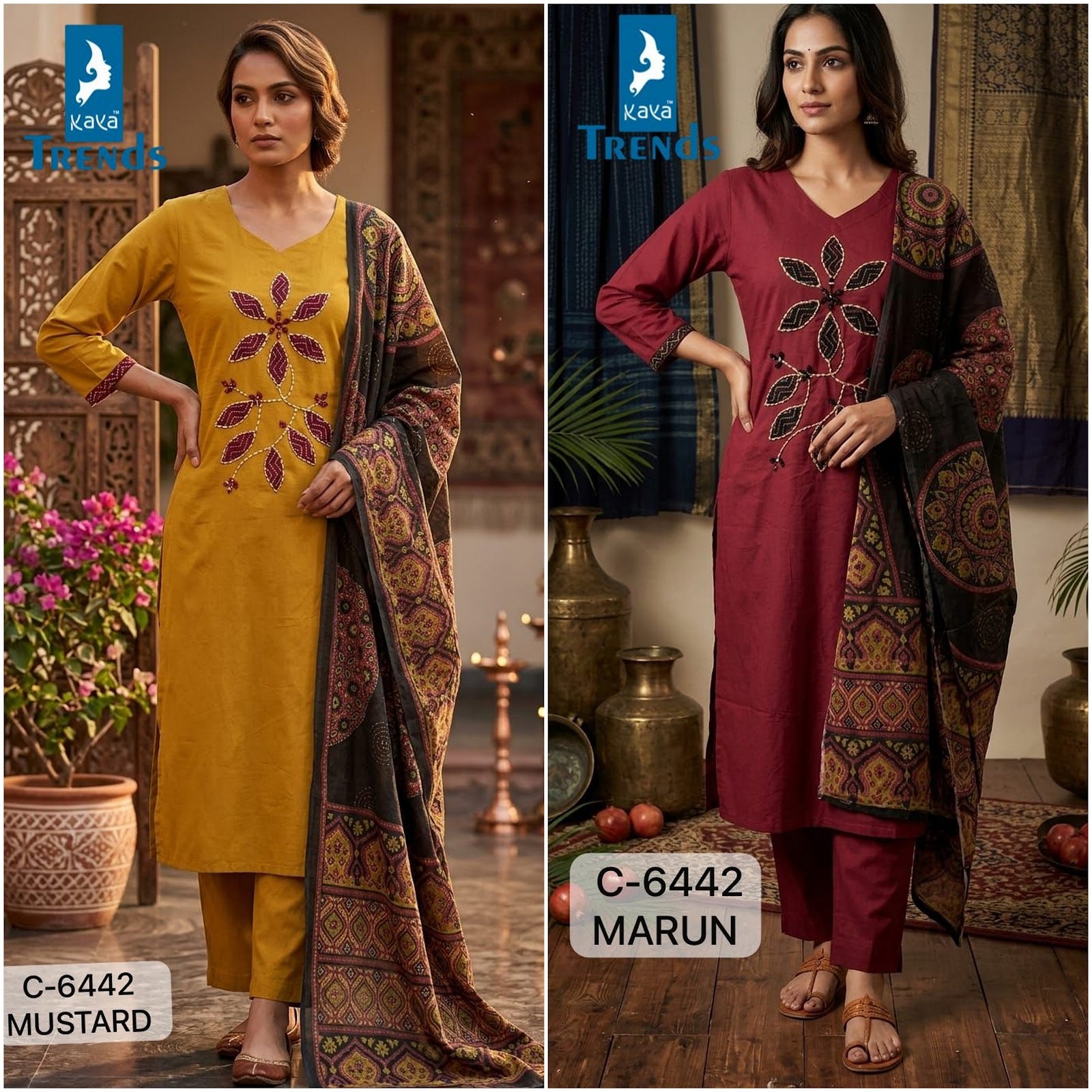 Design 6442 Kaya Trends Cotton Dhabu Readymade Pant Style Suits Supplier Gujarat