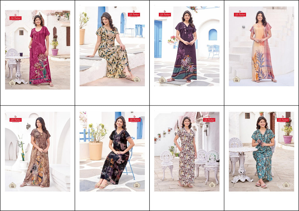 Design 6 Print Life Partner Imported Night Gowns Supplier Ahmedabad
