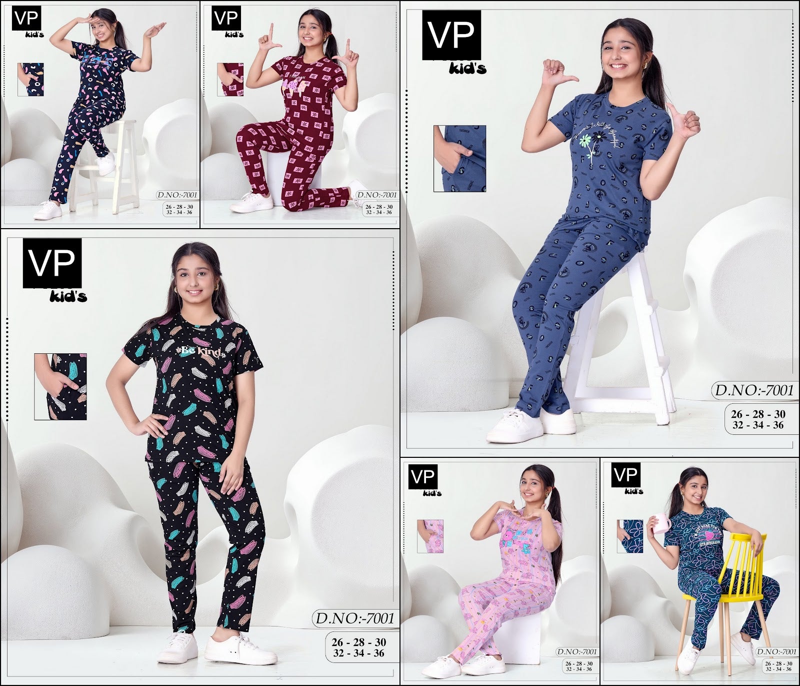 Design 7001 Vp Cotton Girls Night Suits Wholesale