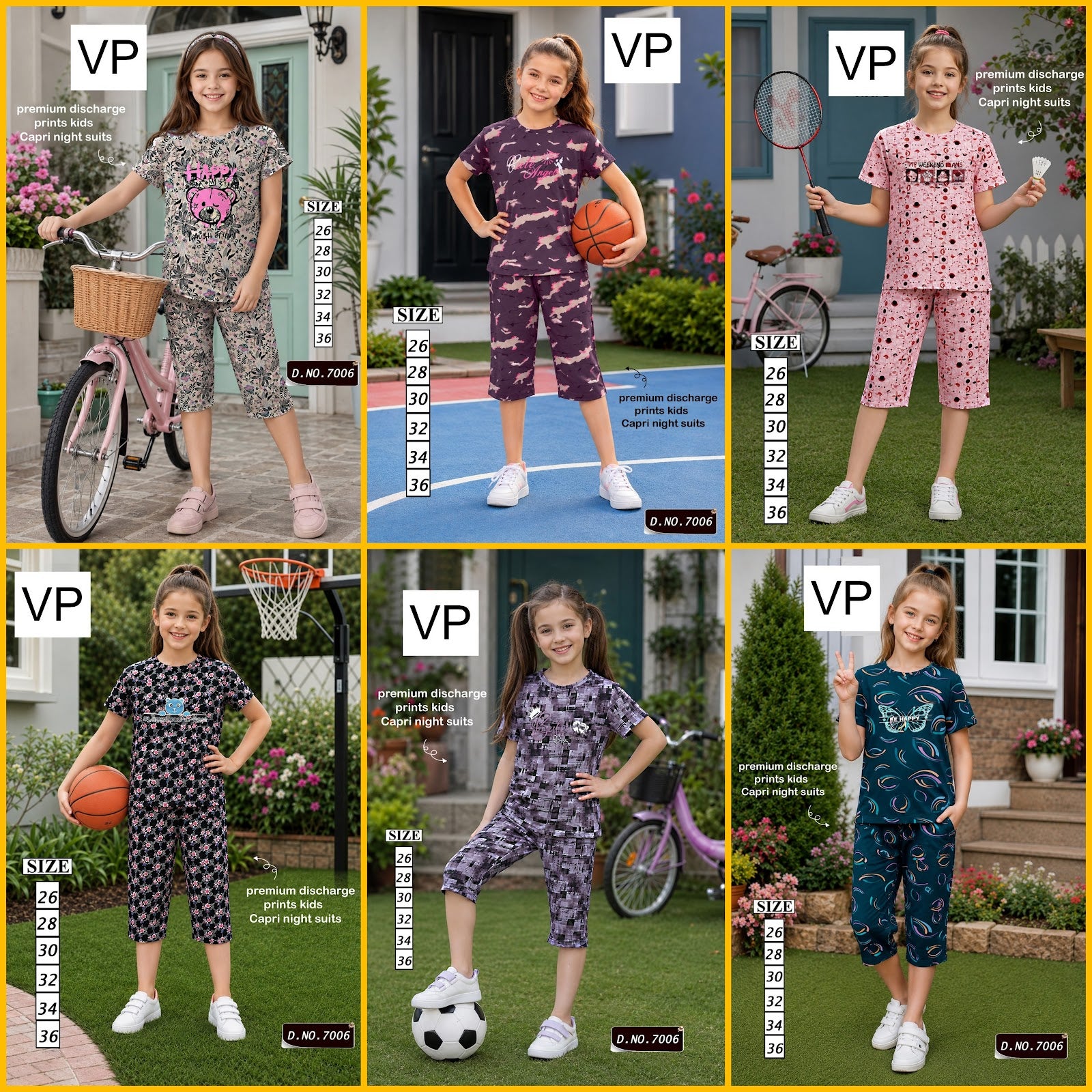 Design 7006 Vp Premium Girls Capri Night Suits Wholesaler India