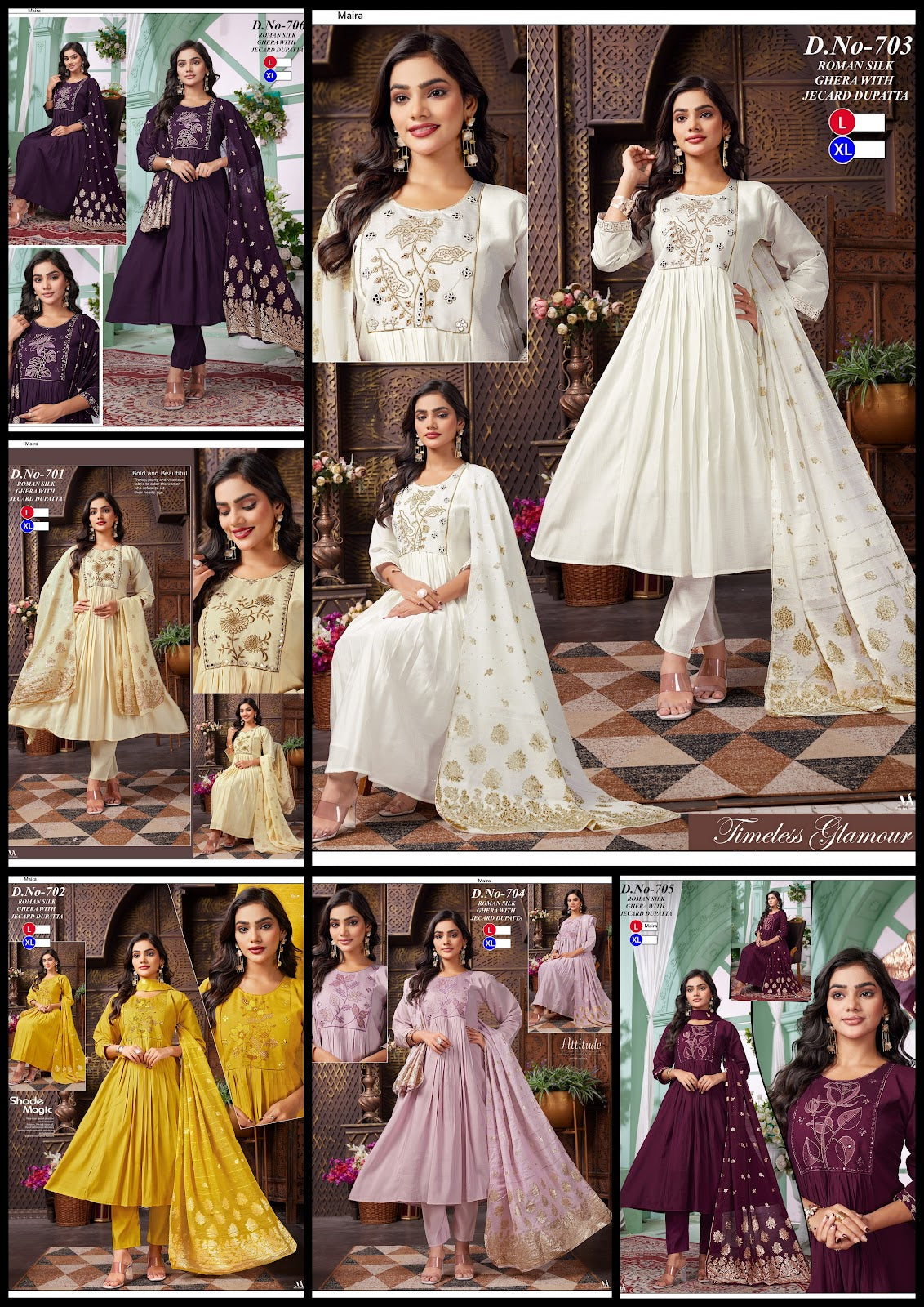 Design 701-706 Maira Roman Silk Readymade Anarkali Suits Manufacturer Ahmedabad