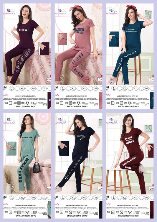 Design 714 Kavyansika Hosiery Cotton Pyjama Night Suits Exporter