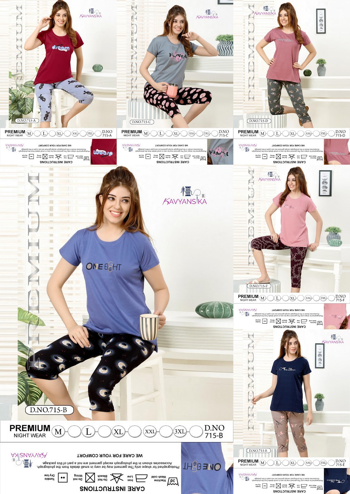 Design 715 Kavyansika Hosiery Cotton Capri Night Suits Wholesaler India