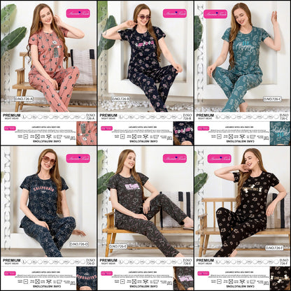 Design 726 Kavyansika Hosiery Cotton Pyjama Night Suits Supplier