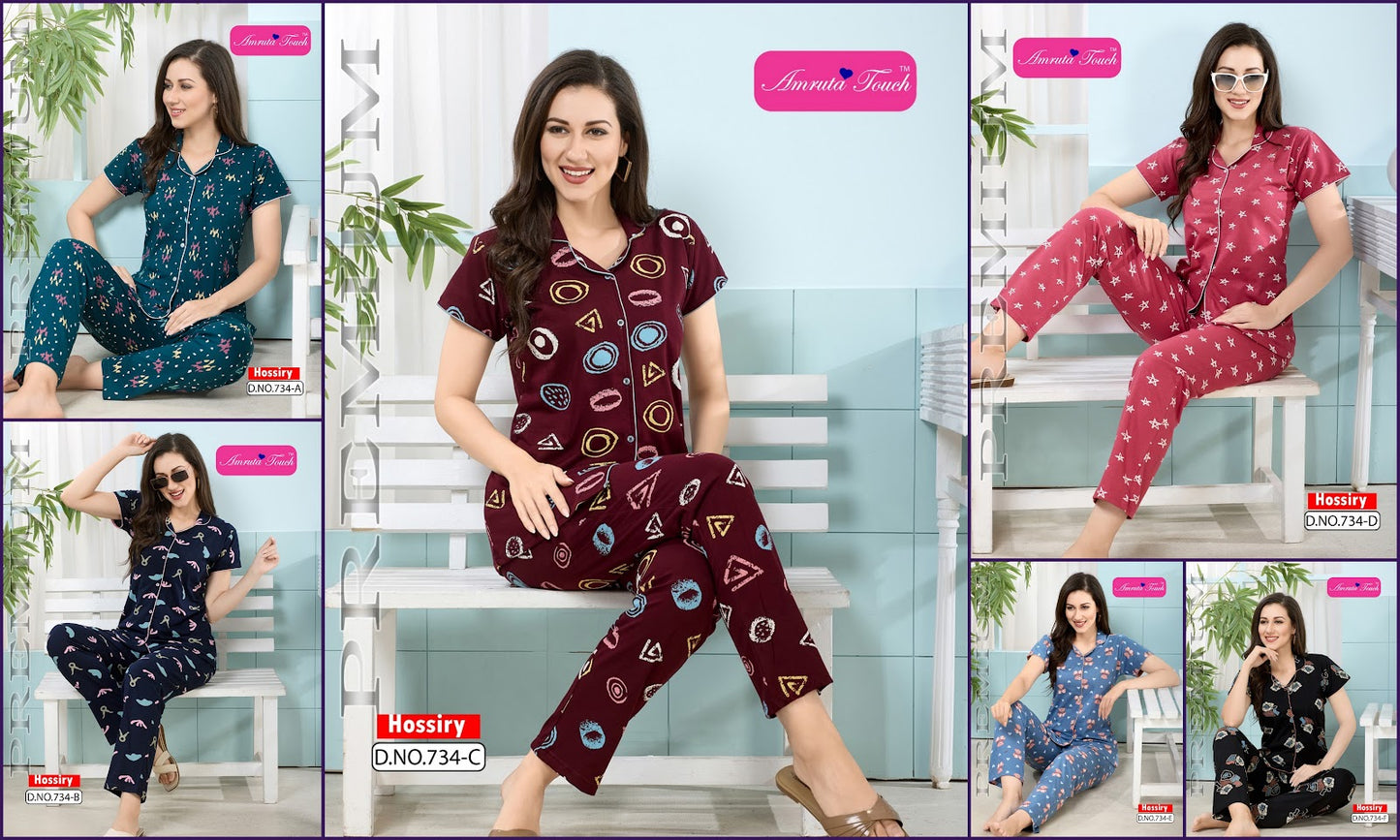 Design 734 Kavyansika Hosiery Collar Night Suits Manufacturer