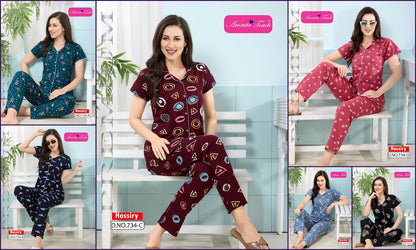 Design 734 Kavyansika Hosiery Collar Night Suits Manufacturer